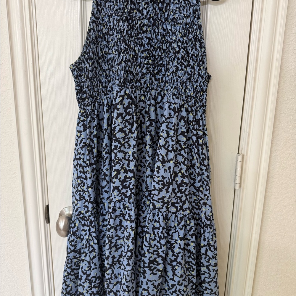Proenza Schouler Blue and Black Floral Smocked Mini Dress